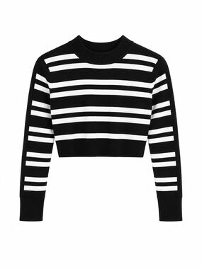 bebe Black and White Striped Cropped Sweater